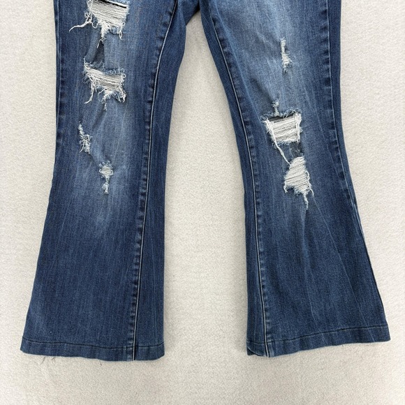 Petra 153 Jeans Womens 13/30 Blue Distressed Ripped Flare Stretch Denim Grunge - Picture 3 of 15